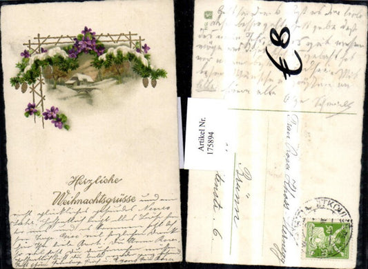 175894, Christmas gold print violets fir branches pine cones winter landscape