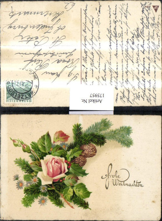 175957, Christmas fir branch flowers pine cone rose