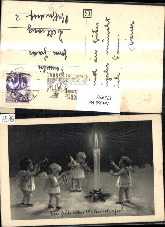175970, Christmas little angels candle triangle violin horn