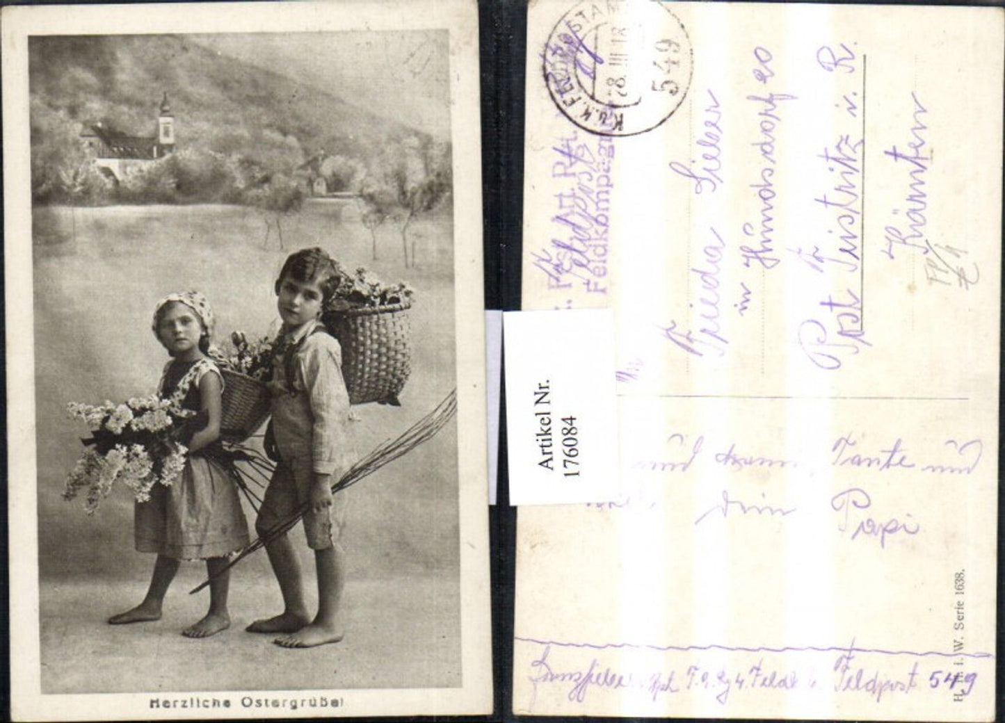 176084, Easter children with basket flowers Wedel field post KuK field company 549