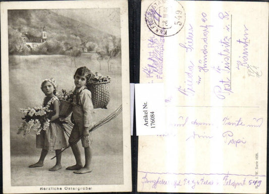 176084, Easter children with basket flowers Wedel field post KuK field company 549