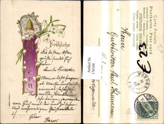 176104,Ostern Präge AK Golddruck Schneeglocken Palmzweige Glocke