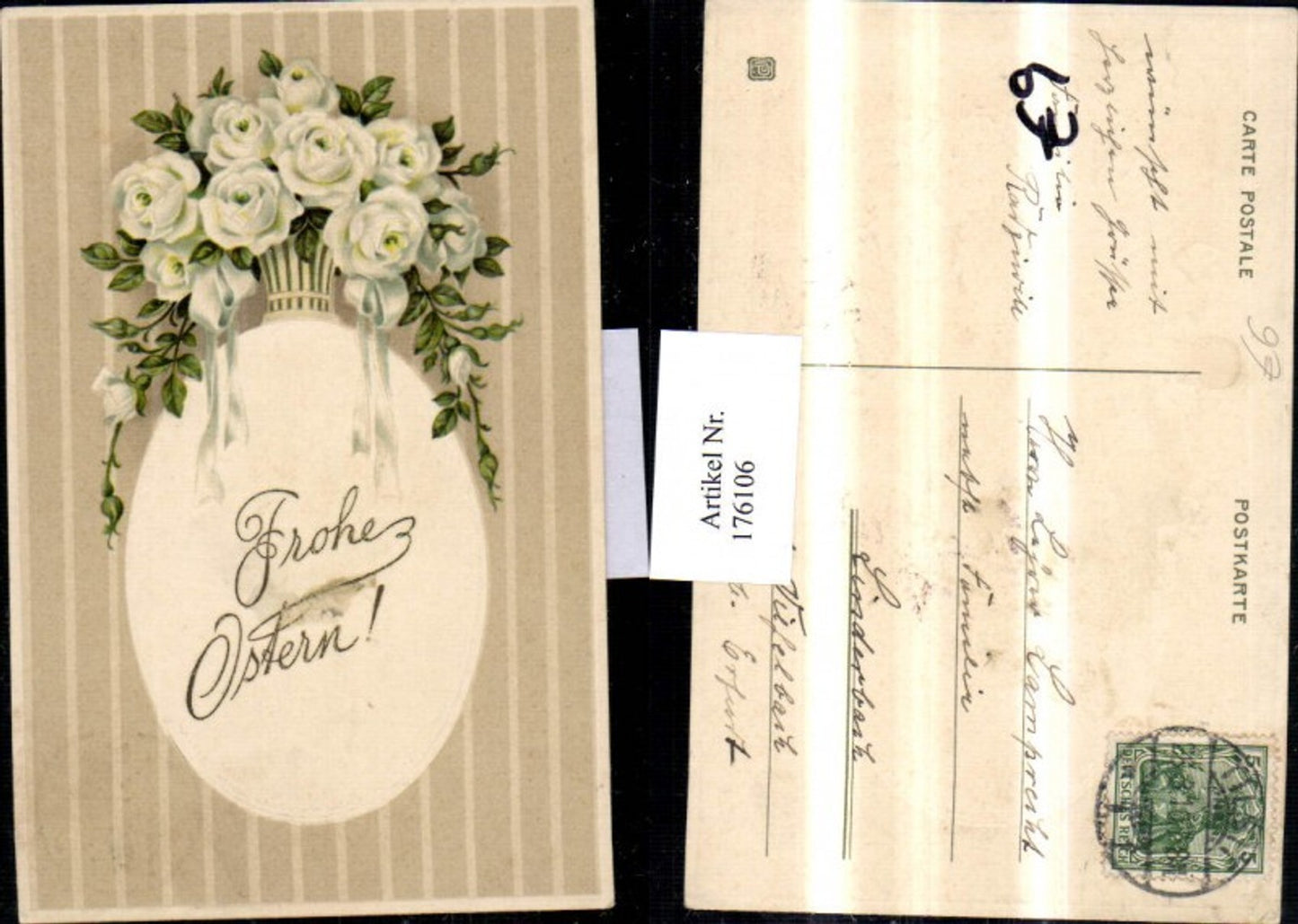 176106,Ostern Präge AK weiße Rosen Schleife