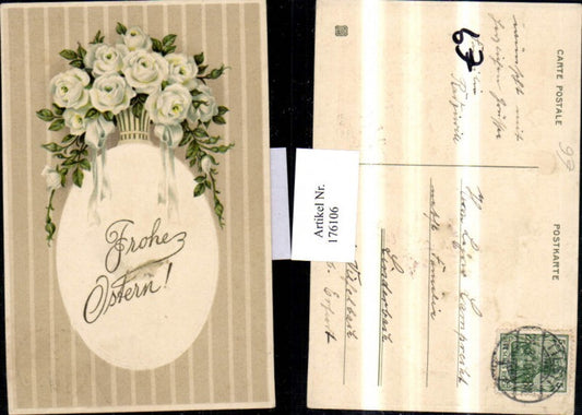 176106,Ostern Präge AK weiße Rosen Schleife