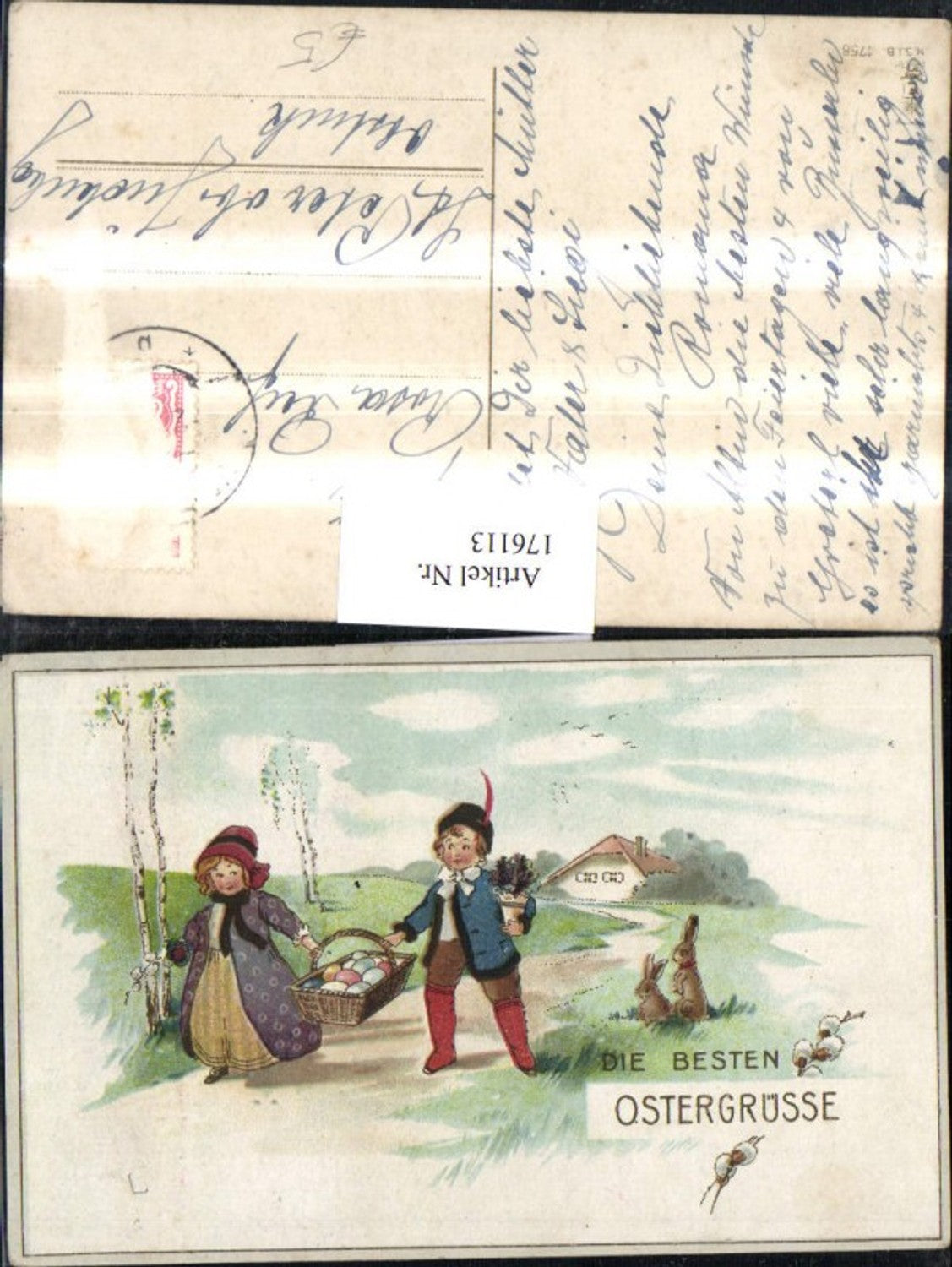 176113,Ostern Kinder Korb Ostereier Hasen Palmzweig