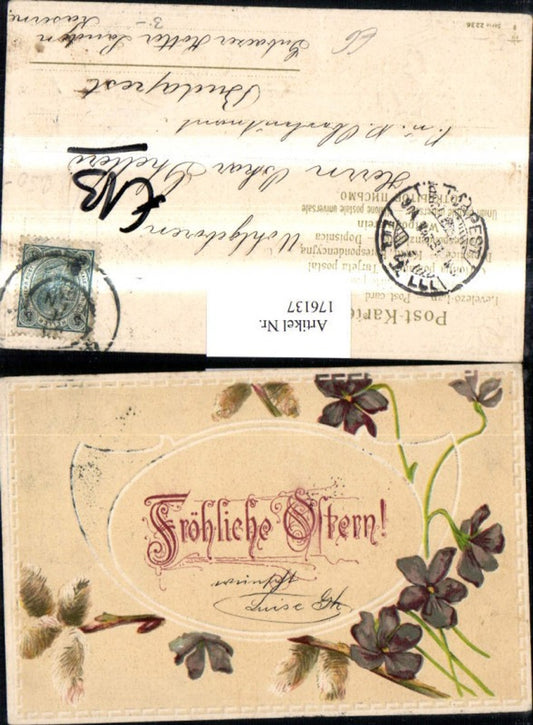 176137, Easter stamp AK violets palm branches