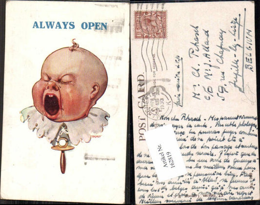 162819,Künstler AK Perly Always Open Baby Schreit Humor Scherzkarte