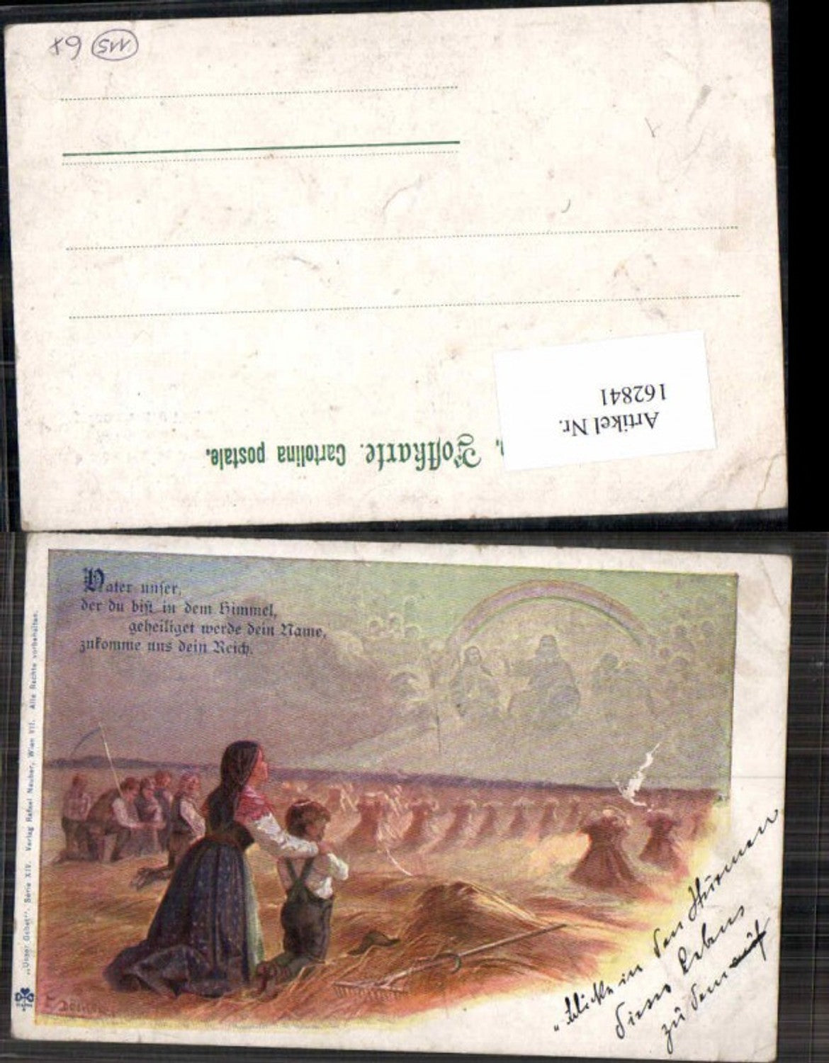 162841,Künstler AK E. Döcker jun. Vater unser beten am feld Bauern