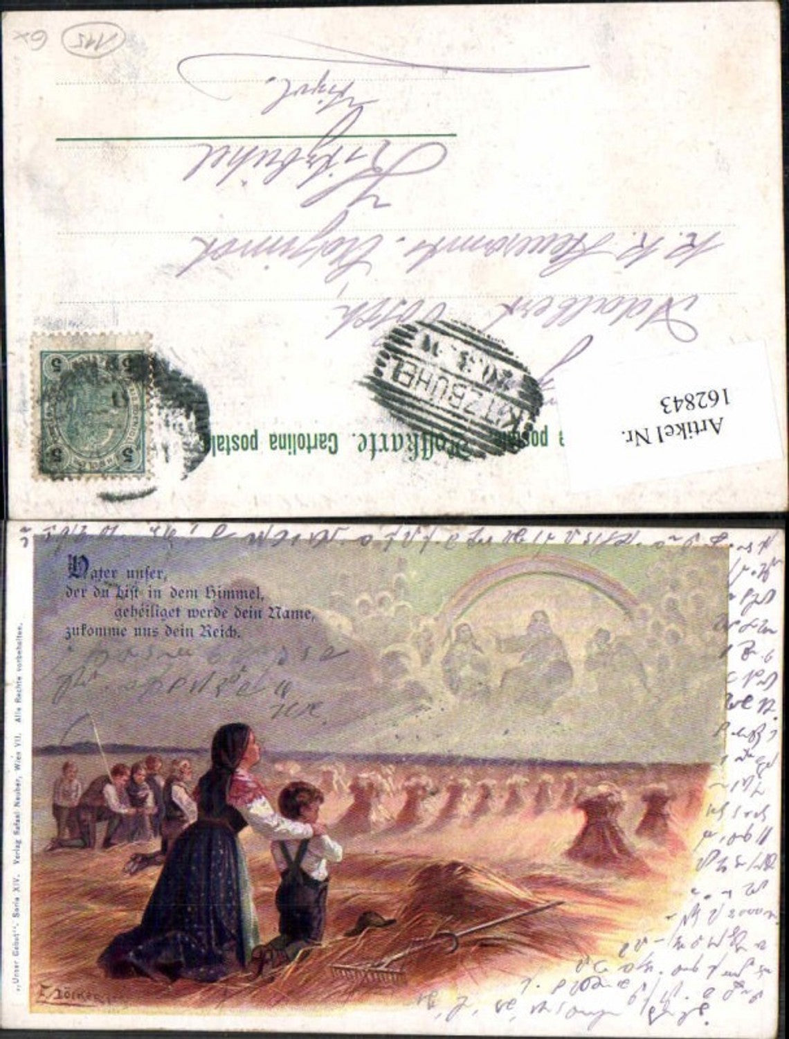 162843,Künstler AK E. Döcker jun. Vater unser im Feld Bauern