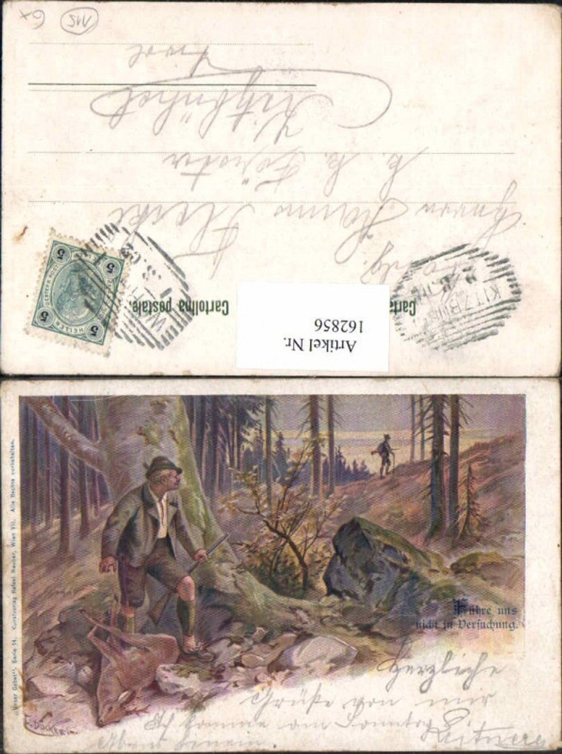 162856,Künstler AK E. Döcker jun. Jagd Jäger im Wald