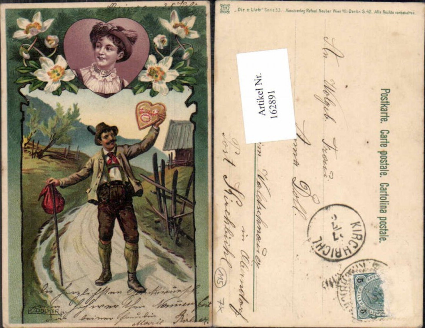 162891,Künstler AK E. Döcker jun. Ser 53 Litho Herz Lebkuchen Tracht