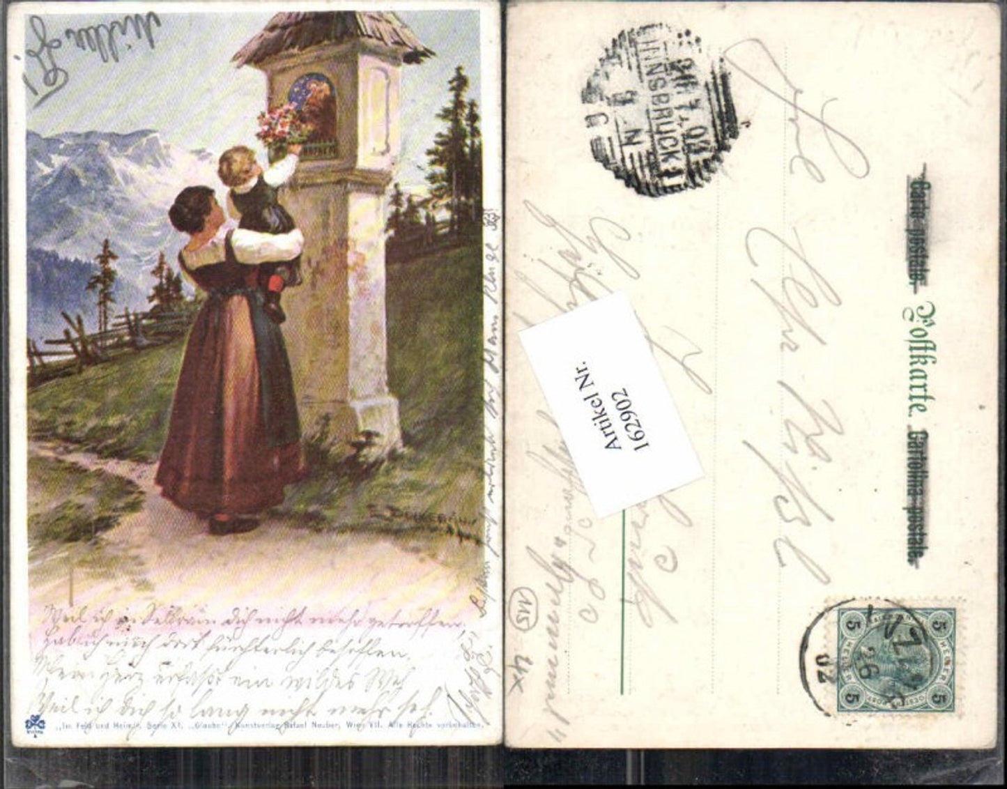162902,Künstler AK E. Döcker jun. Ser 11 Im Felde u. heimat Marterl