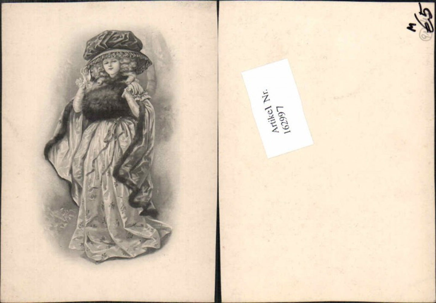 162997,Künstler AK Art Nouveau Jugendstil Frau Hut Kleid