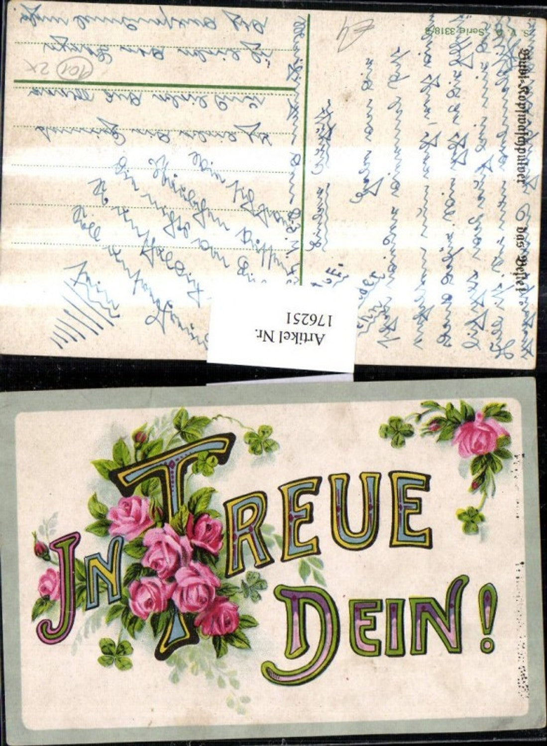 176251,Künstler AK Rosen Rosenblätter Kleeblatt Klee