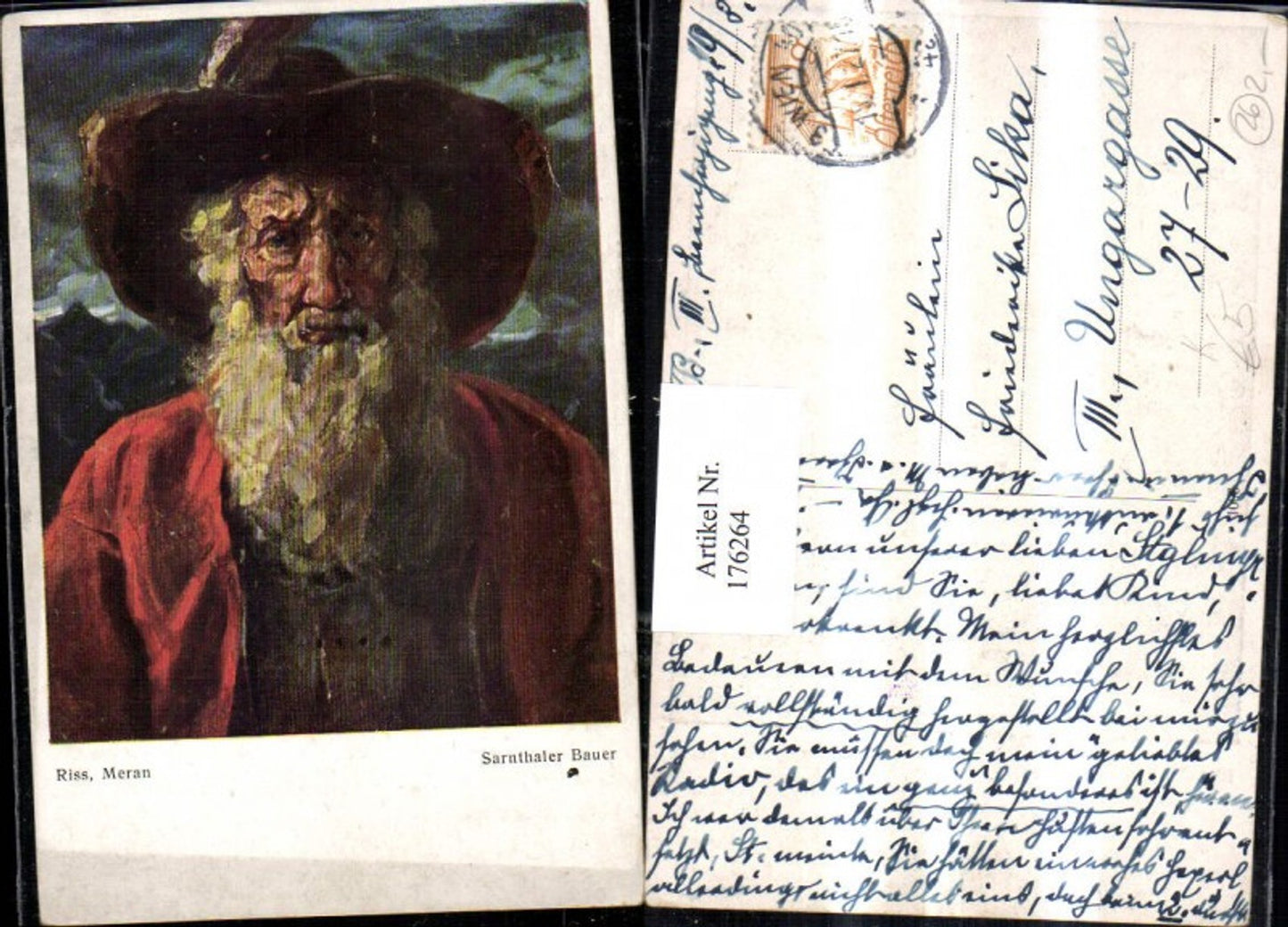176264,Künstler AK Thomas Riss Sarnthaler Sarnthal Bauer Mann m. Hut