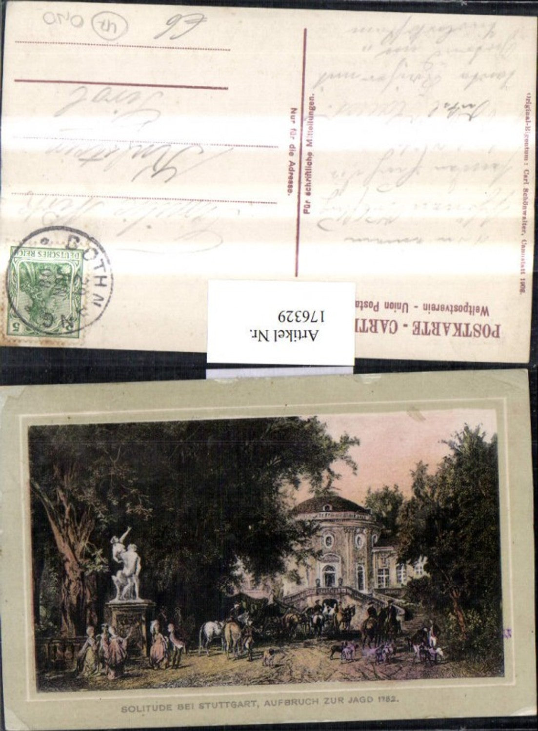 176329,Solitude b. Stuttgart Aufbruch zur Jagd 1782