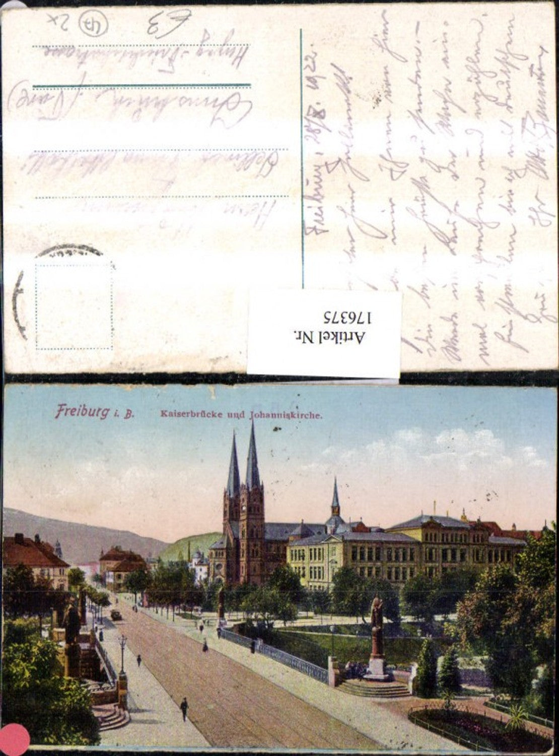 176375,Freiburg i. B. Kaiserbrücke u. Johanniskirche Kirche Straßenansicht