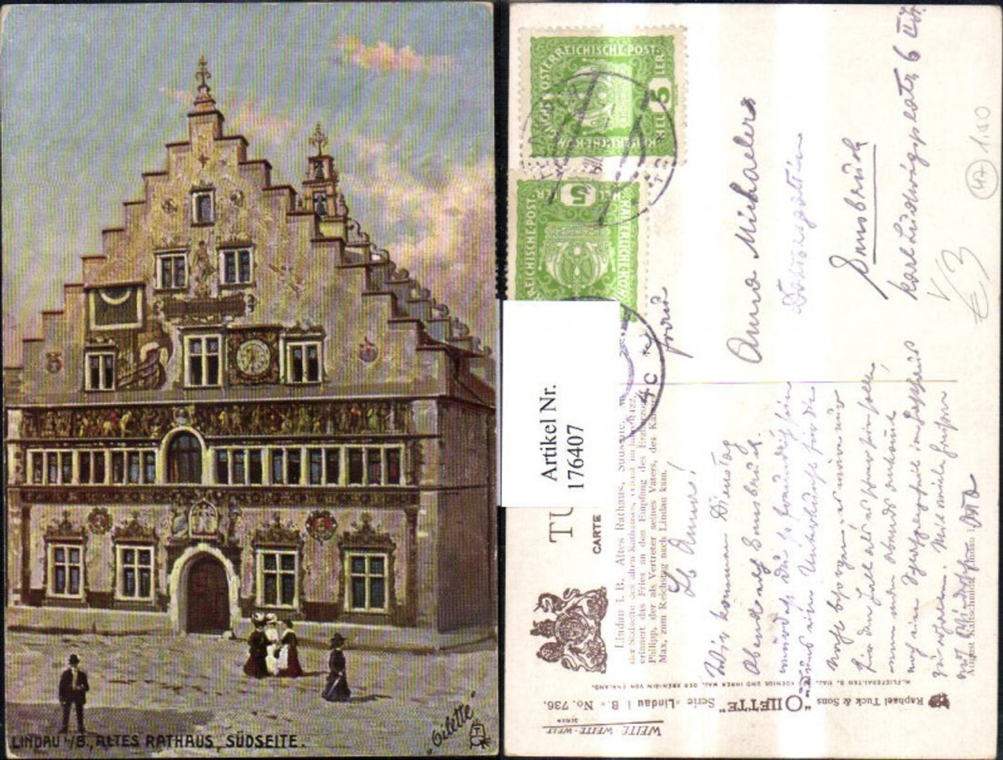 176407,Lindau i. B. Altes Rathaus Südseite pub Tuck & Sons Oilette