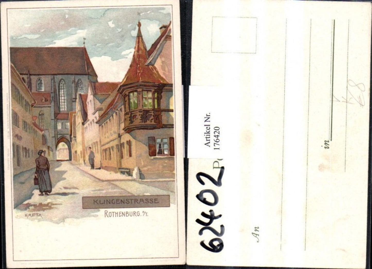 176420,Künstler AK sign. K. Mutter Rothenburg Klingenstraße Straßenansicht