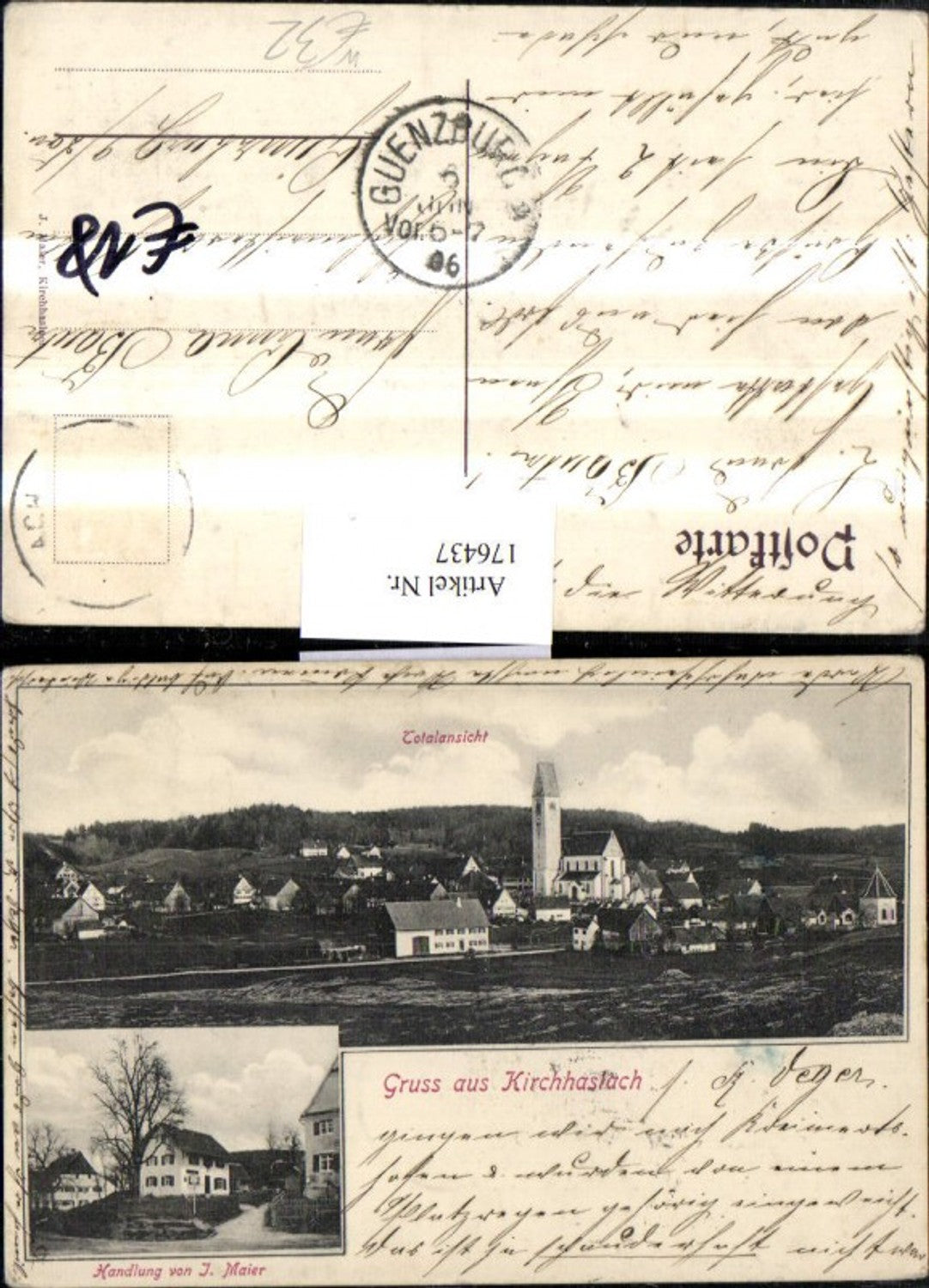 176437,Gruß aus Kirchhaslach Unterallgäu Totale Handlung v. J. Maier Mehrbildkarte