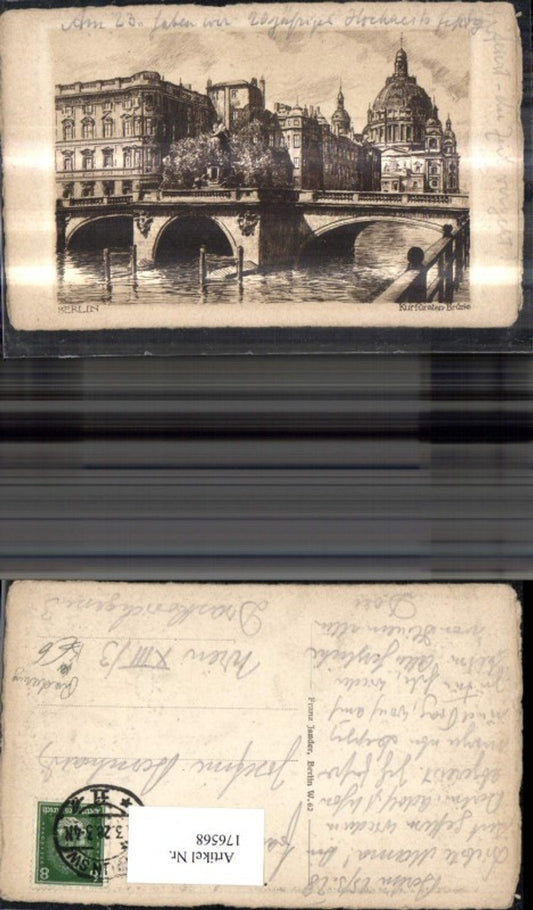 176568,Berlin Kurfürsten Brücke Künstler Ak Bleistiftzeichnung Radierung