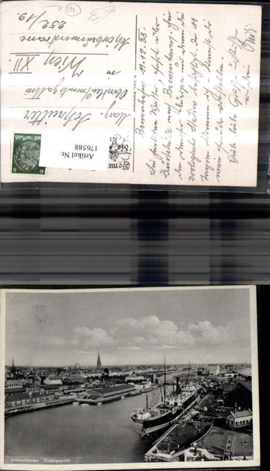 176588,Bremerhaven Totalansicht m. Schiffe Dampfer 1938