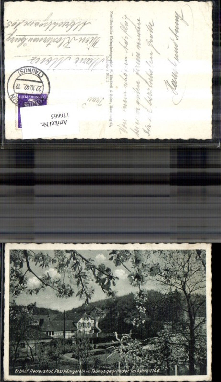 176665,Erbhof Rettershof Post Königstein i. Taunus gegründet i. Jahr 1146