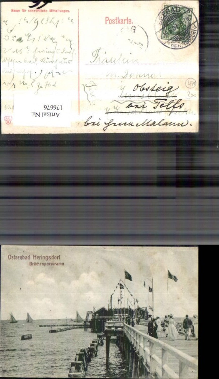 176676,Ostseebad Heringsdorf Brückenpanorama Ansicht m. Segelboote u. Personen