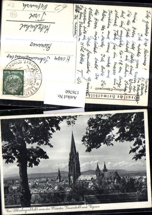 176760,Münster Teilansicht Kaiserstuhl u. Vogesen v. Sschlossberg