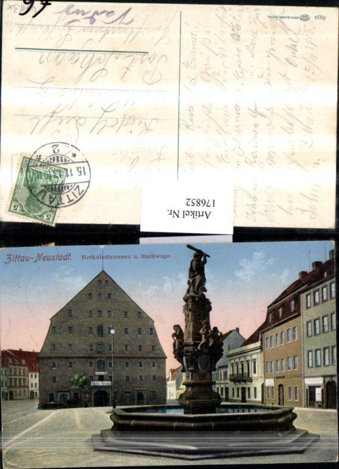 176852,Zittau-Neustadt Herkulesbrunnen Brunnen u. Stadtwage Ortsansicht