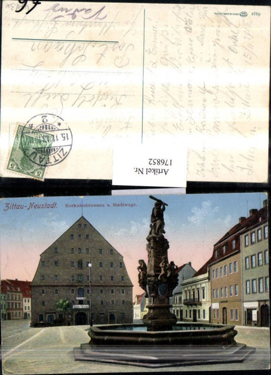 176852,Zittau-Neustadt Herkulesbrunnen Brunnen u. Stadtwage Ortsansicht