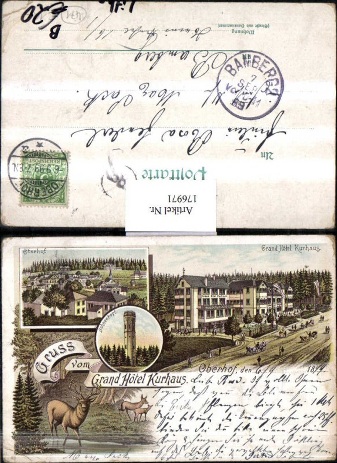 176971,Litho AK Gruß v. Grand Hotel Kurhaus Oberhof Mehrbildkarte Schneekopf