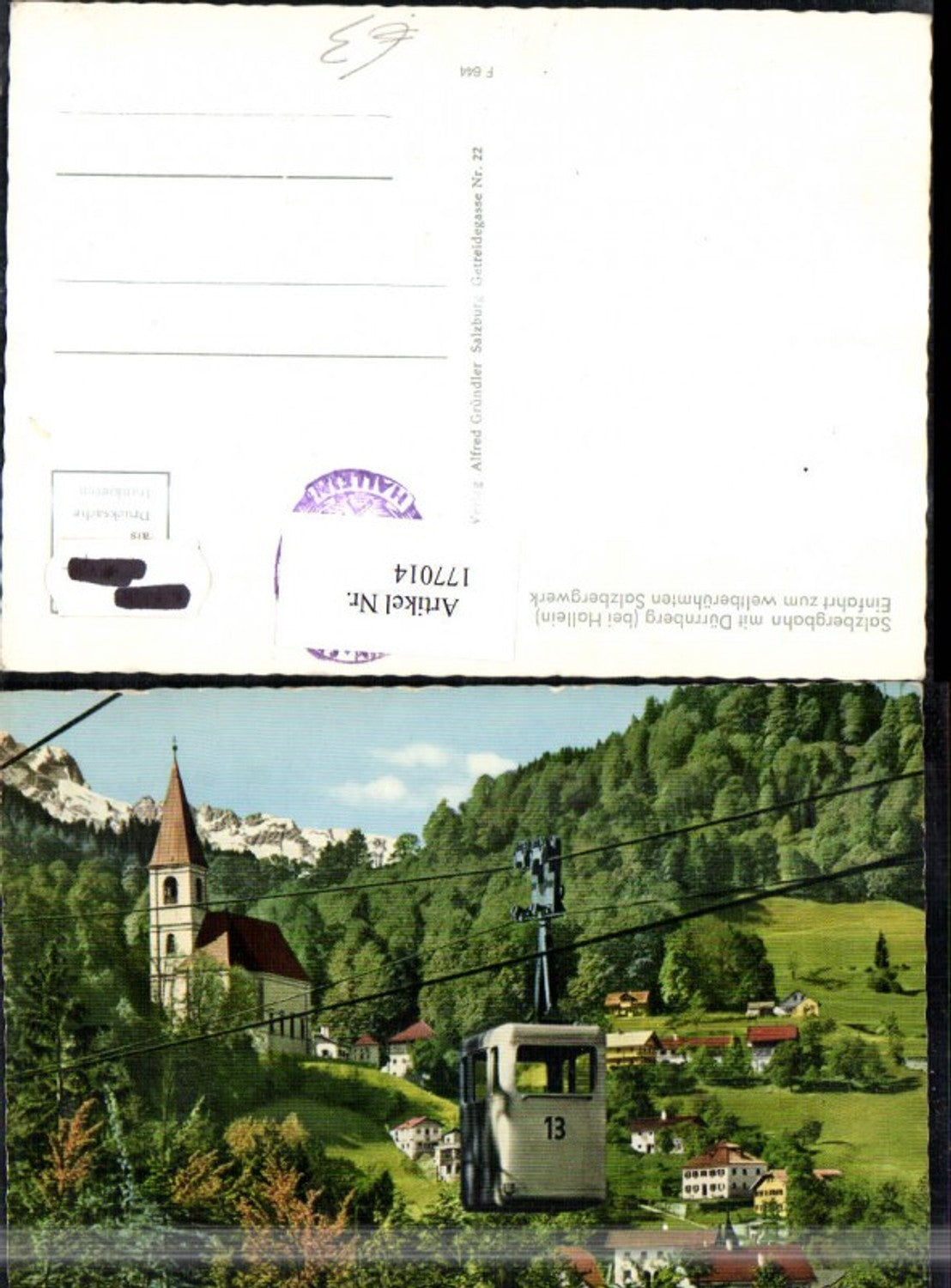 177014, Salzbergbahn near Dürrnberg b. Hallein Entrance to the salt mine Cable car View of the town
