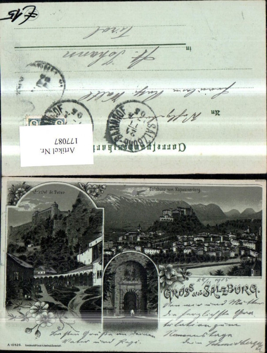 177087,Salzburg Litho Neuthor Friedhof St Peter 1905