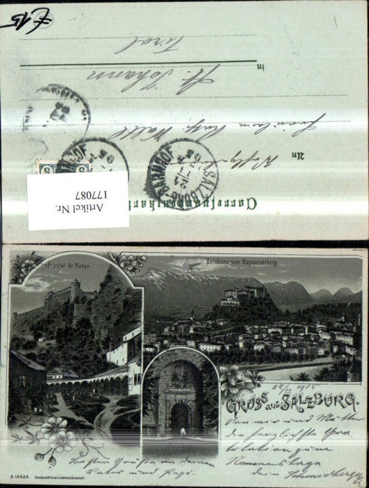 177087, Salzburg Lithograph Neuthor Cemetery St. Peter 1905