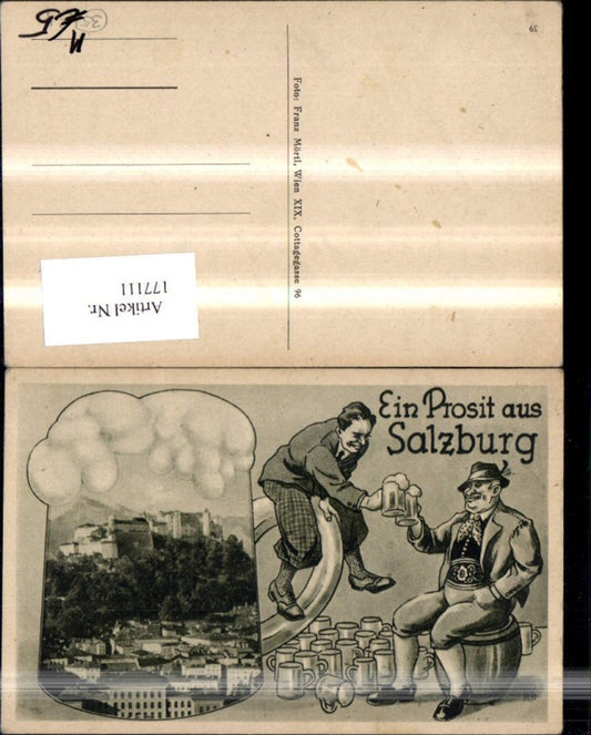 177111,Salzburg Ein Prosit aus Bierkrug Männer m. Bierkrug Bier