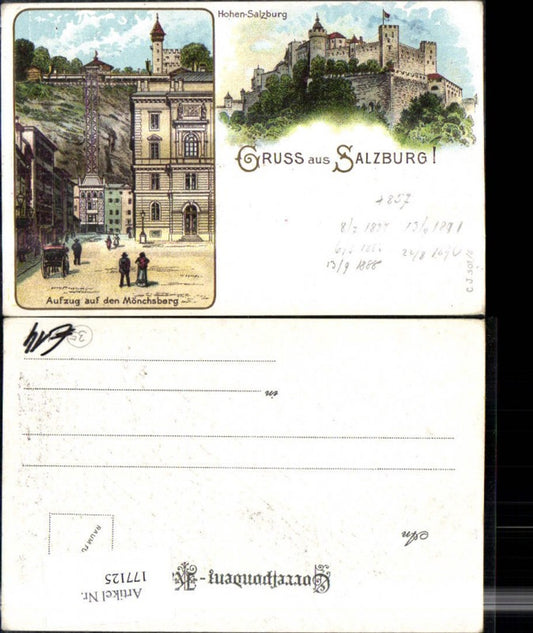 177125,Salzburg Litho Hohen Salzburg Aufzug a. d. Mönchsberg