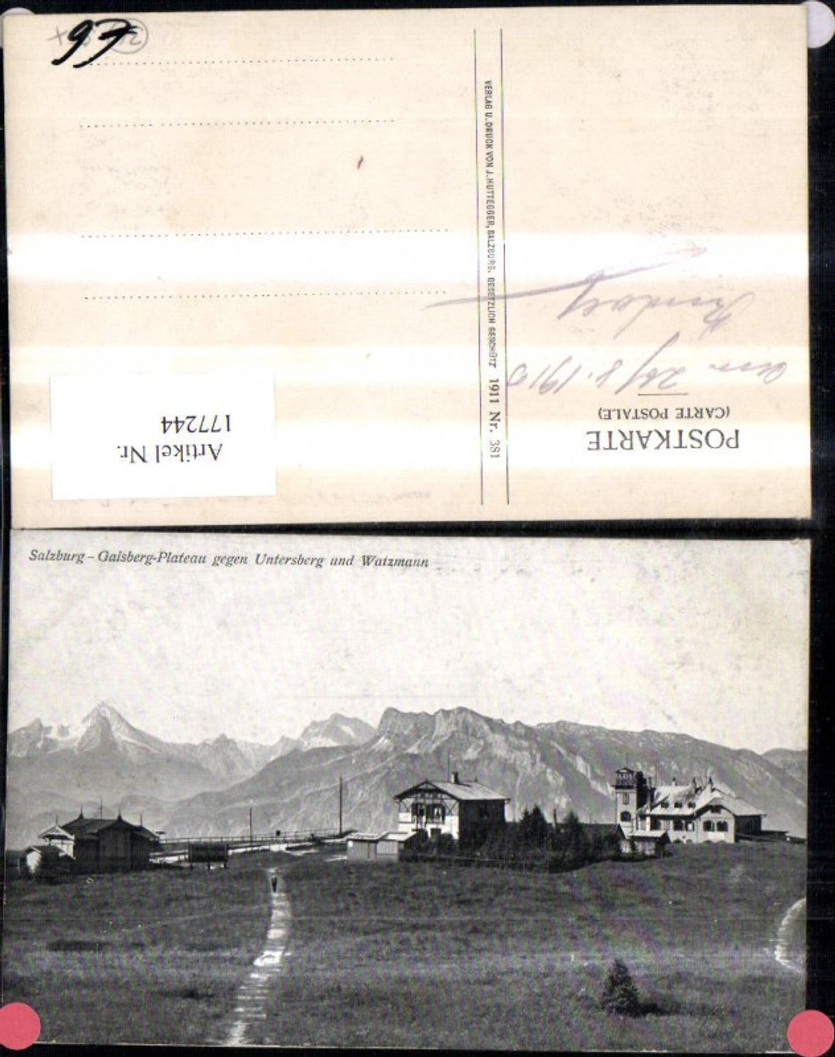 177244,Salzburg Gaisberg Plateau geg. Untersberg u. Watzmann Ansicht m. Häuser Gebäude