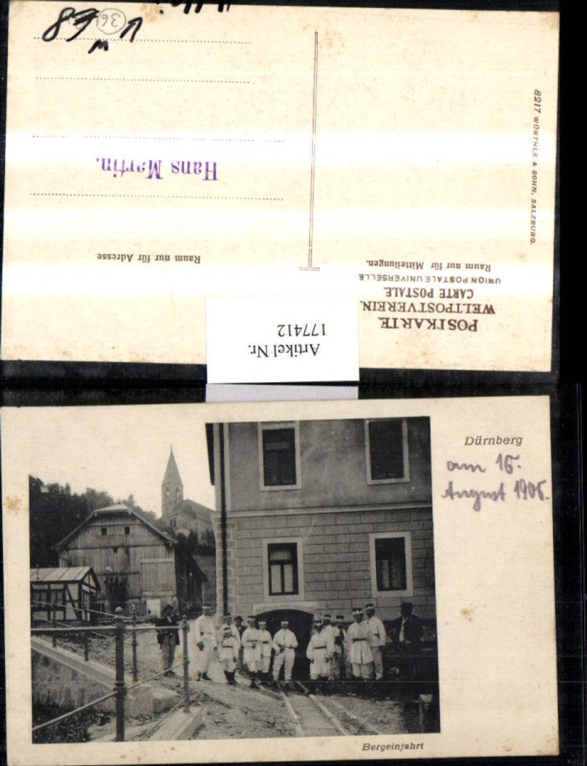 177412,Foto AK Dürnberg b. Hallein Bergeinfahrt Grupenbild