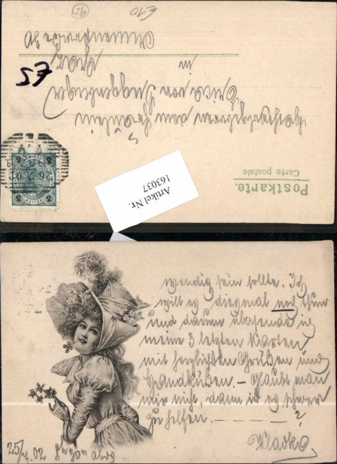 163037,Art Nouveau Jugendstil Frau Klee Hut 1898