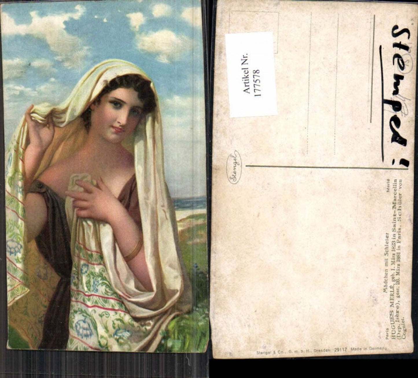 177578,Künstler AK Stengel & Co. 29117 Hugues Merle Mädchen Schleier