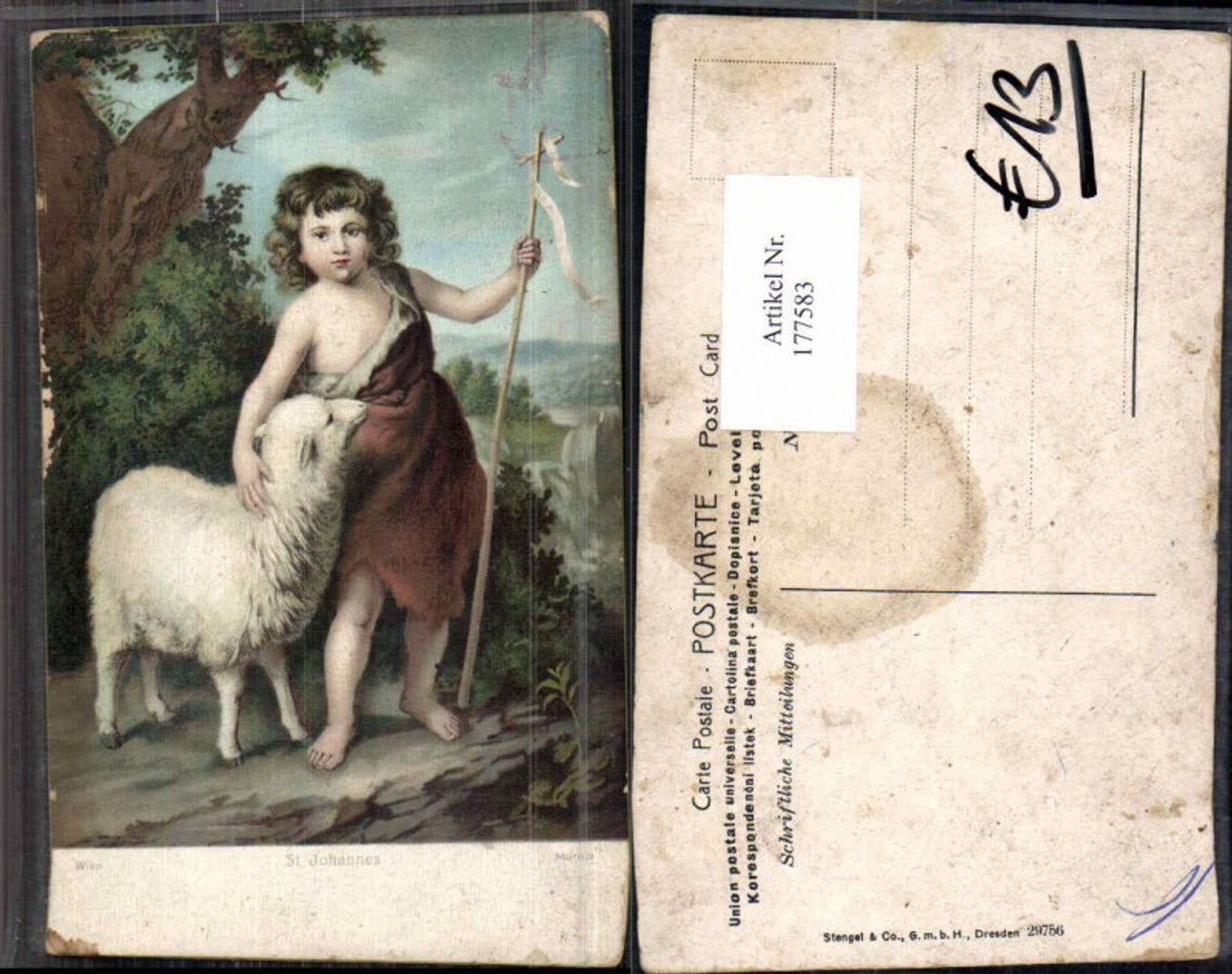 177583,Künstler AK Stengel & Co. 29756 Kind Schaf St Johannes Murille
