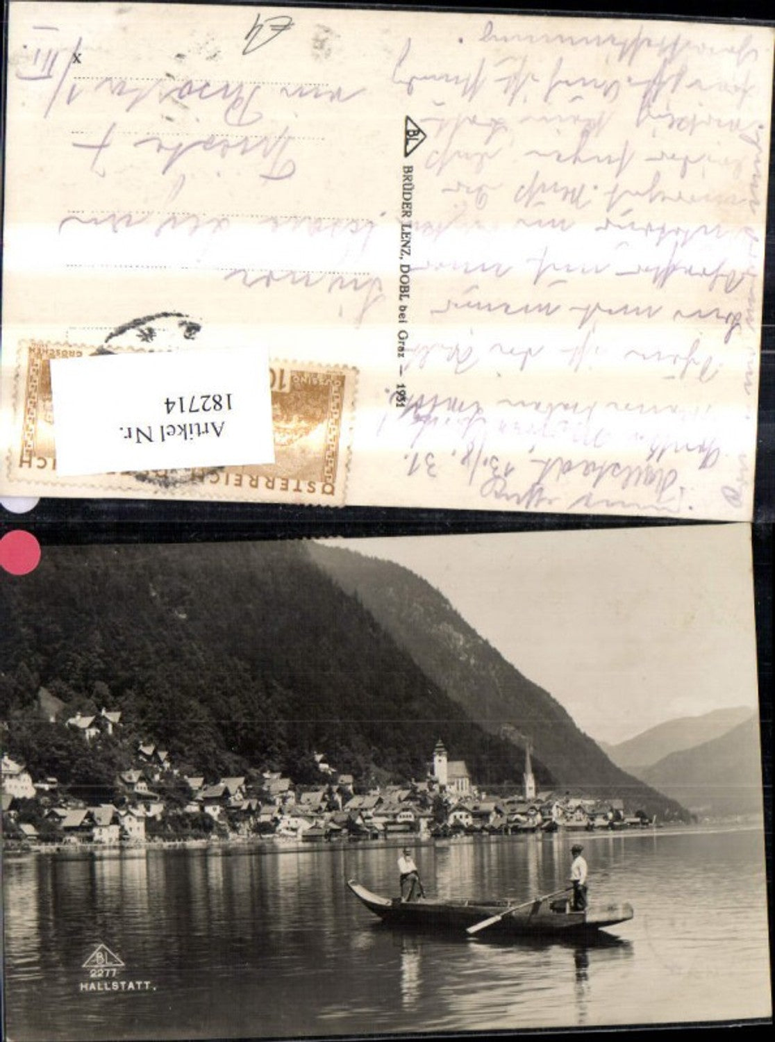 182714,Hallstatt Ansicht m. Männer i. Ruderboot