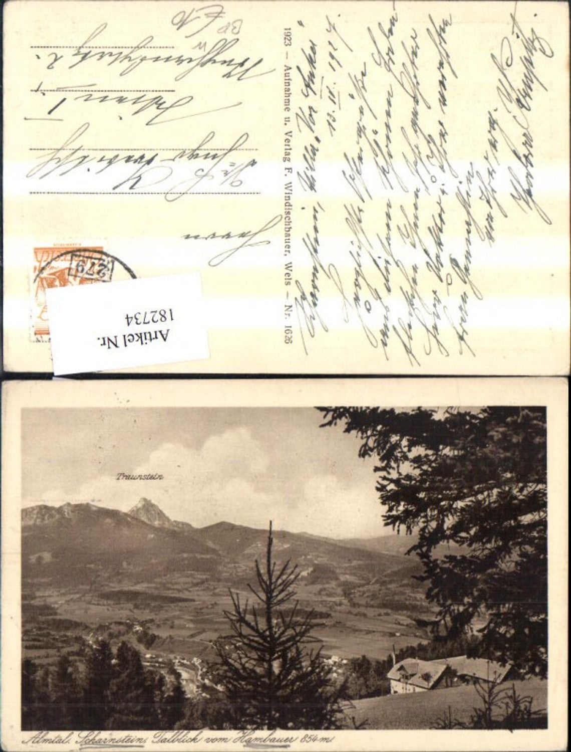 182734,Scharnstein Almtal Talblick v. Hambauer Traunstein Bahnpost Zug 279 Grünau