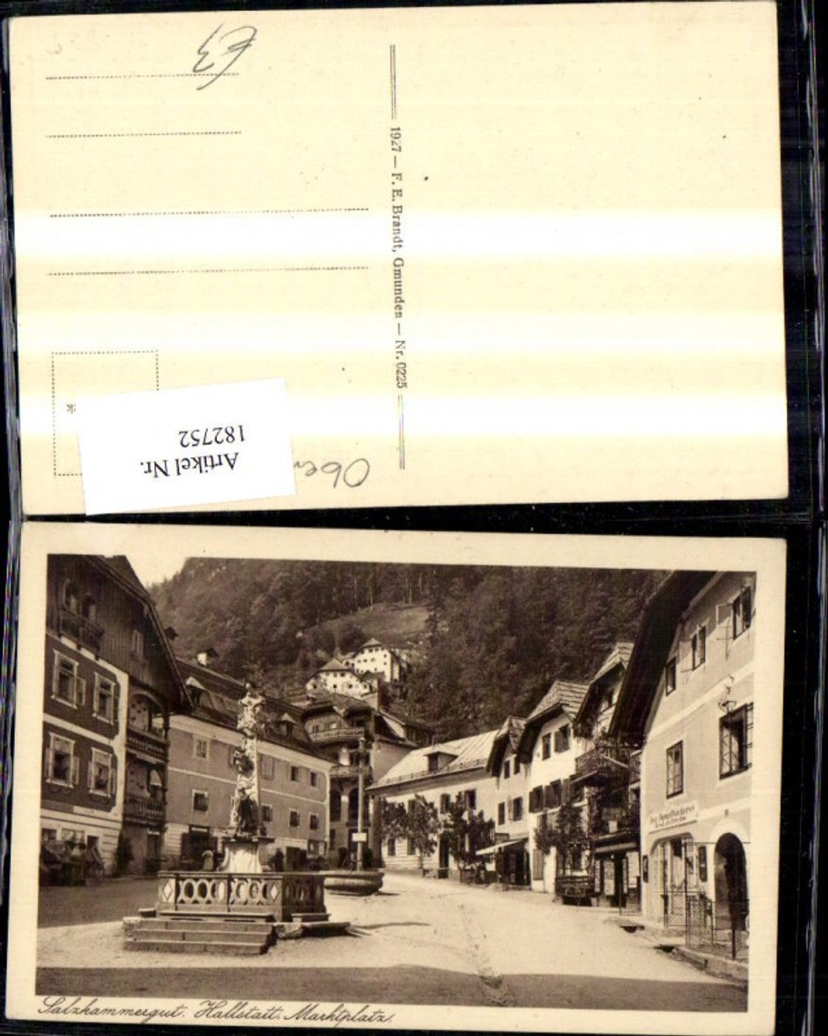 182752,Hallstatt Marktplatz Denkmal Säule Salzkammergut pub F. E. Brandt 0225