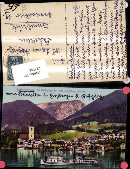 182768,St Wolfgang m. d. Schafberg Wolfgangsee Salzkammergut Schiff Dampfer pub F. E. Brandt 118