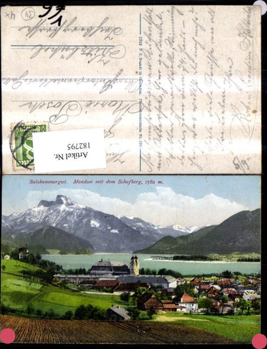 182795,Mondsee m. d. Schafberg Salzkammergut pub F. E. Brandt 192