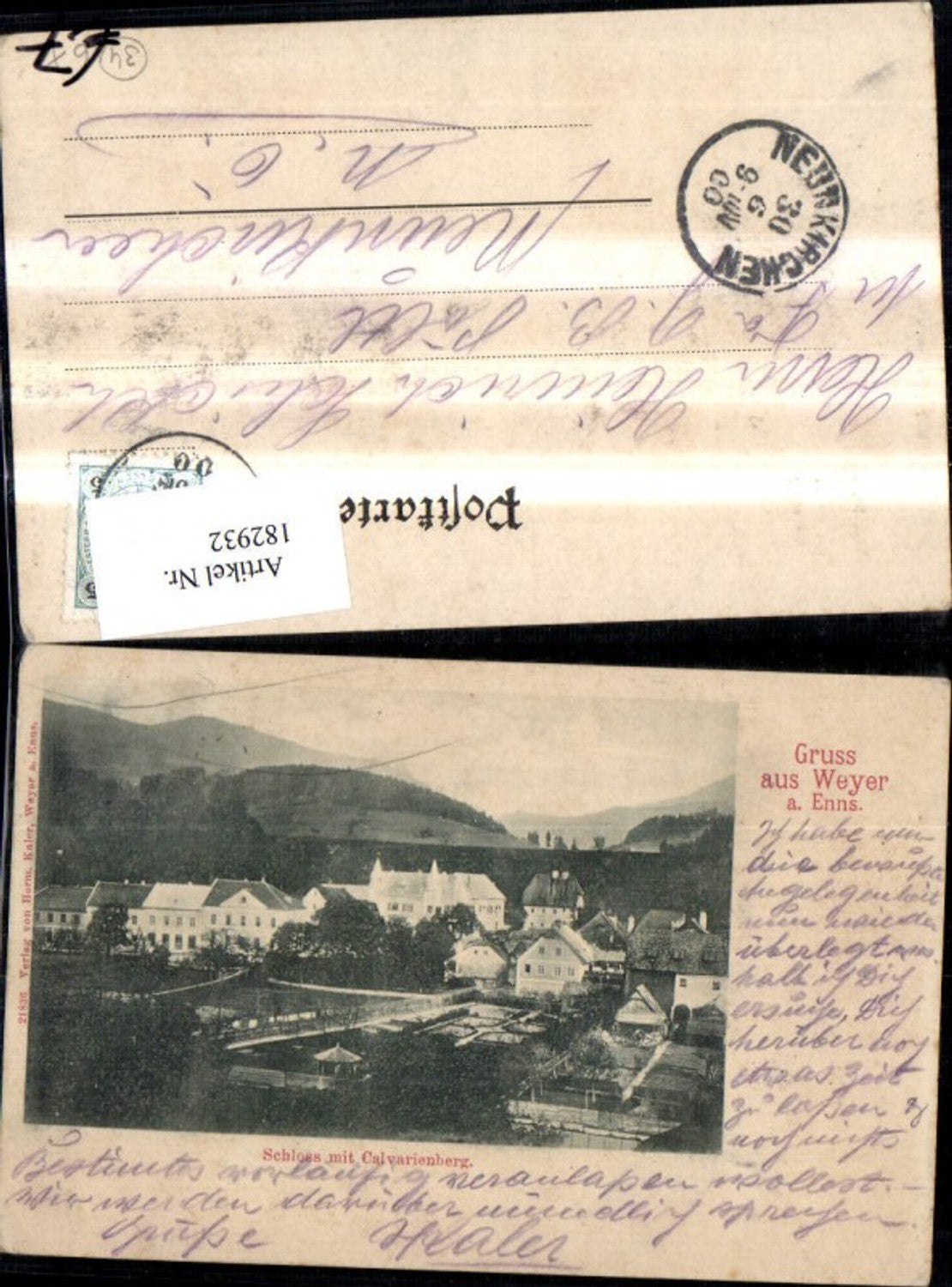 182932,Gruss a. Weyer a. d. Enns Schloss m. Calvarienberg