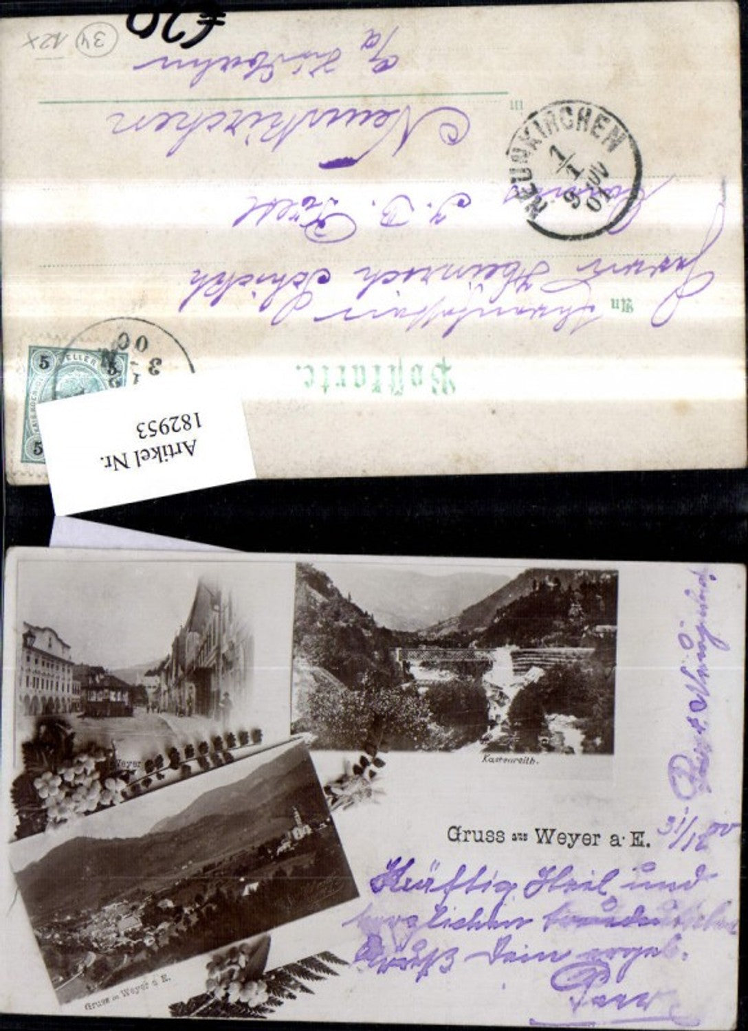 182953,Gruss a. Weyer a. d.  Enns Litho Kastenreith Ennsbrücke Marktplatz