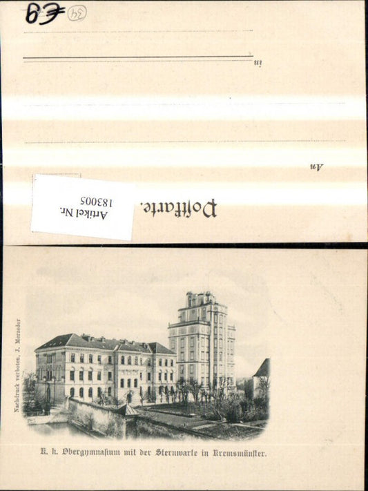 183005,K k Obergymnasium m. d. Sternwarte i. Kremsmünster